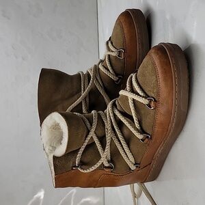 Isabel Marant Brown/Grey Suede Leather Nowels Wedge Ankle Boots Size 38